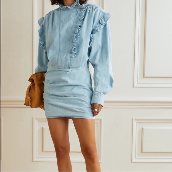 Isabel Marant Dresses & Skirts - Isabel MARANT Greta denim white wash ruffle mini dress 40/M new $495